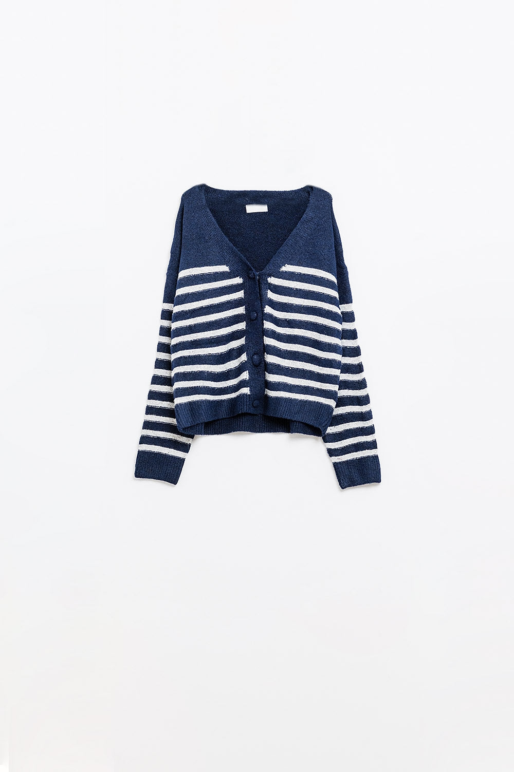 Navy cardigan with silver stripes | Just Cool Beans — sweaters | tops