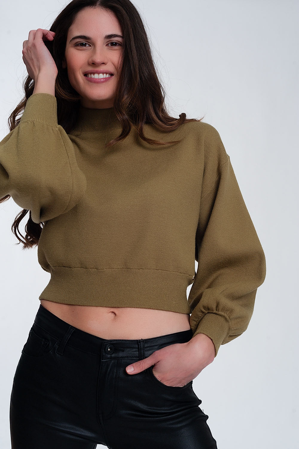 Neck crop jumper in green | Just Cool Beans — sweaters | tops