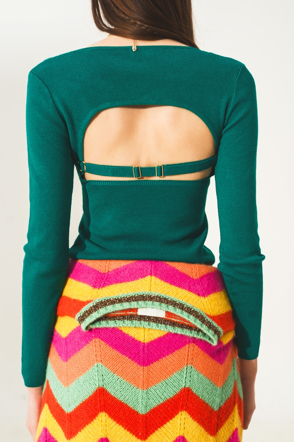 Open back jumper in green | Just Cool Beans