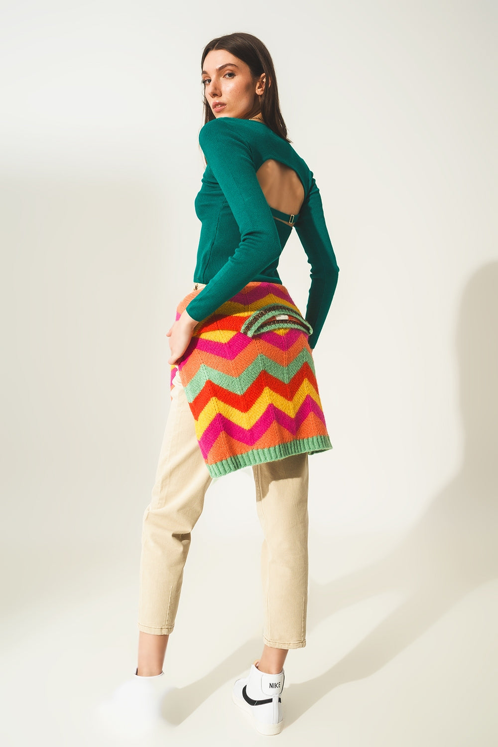 Open back jumper in green | Just Cool Beans