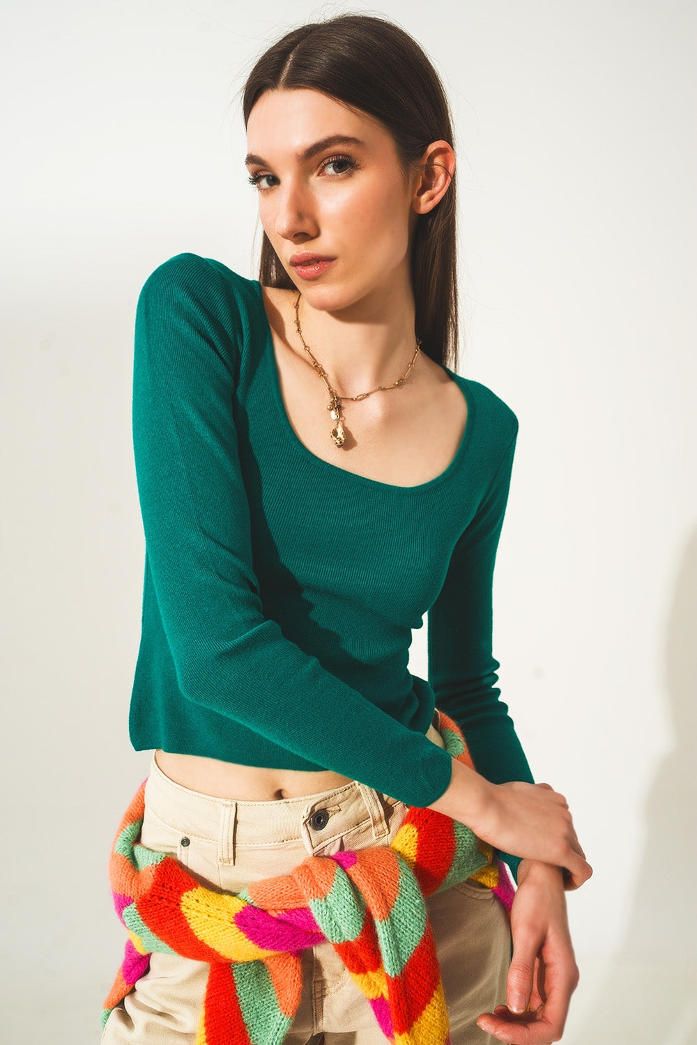 Open back jumper in green | Just Cool Beans