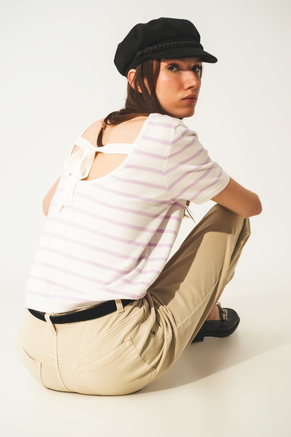 Open back lace up stripes jumper in lilac | Just Cool Beans — sweaters | tops