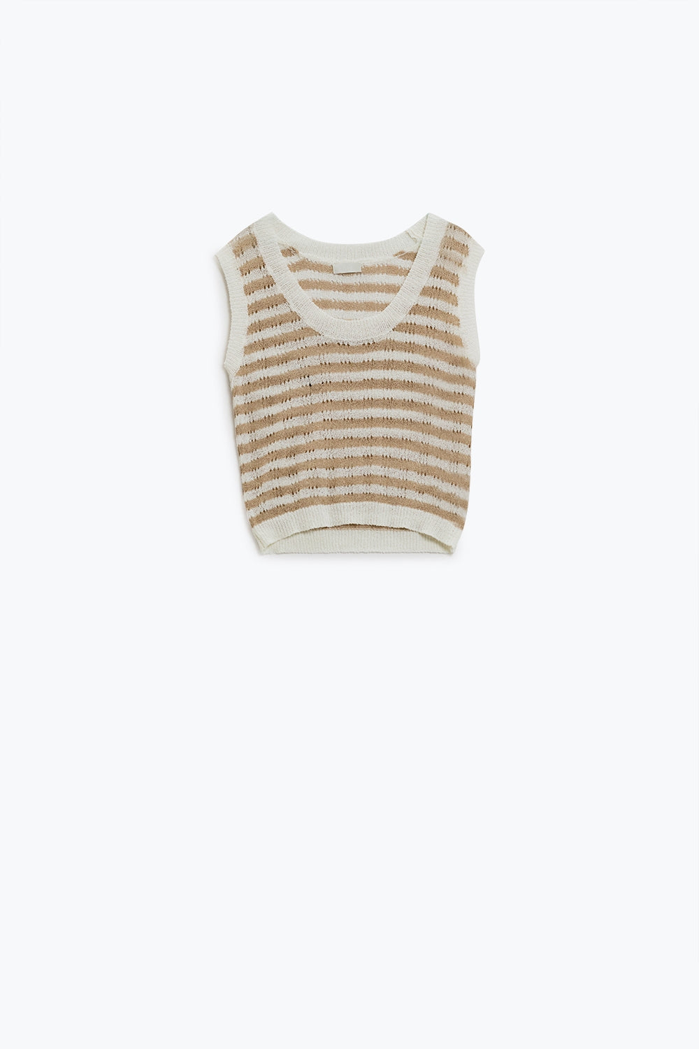 Open knit cropped striped sleeveless sweater in brown and white | Just Cool Beans — sweaters | tops
