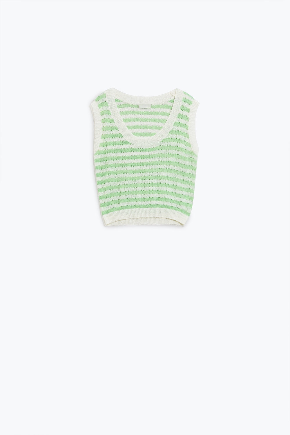 Open knit cropped striped sleeveless sweater in green and white | Just Cool Beans — sweaters | tops