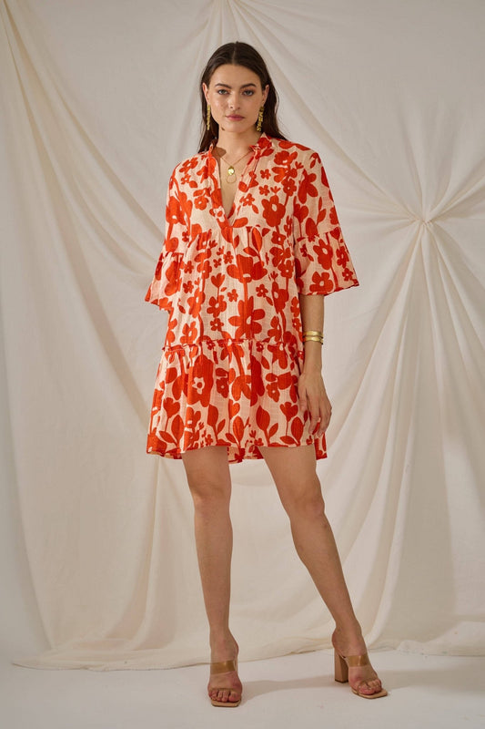 Orange Abstract Print Cotton Dress - Just Cool Beans