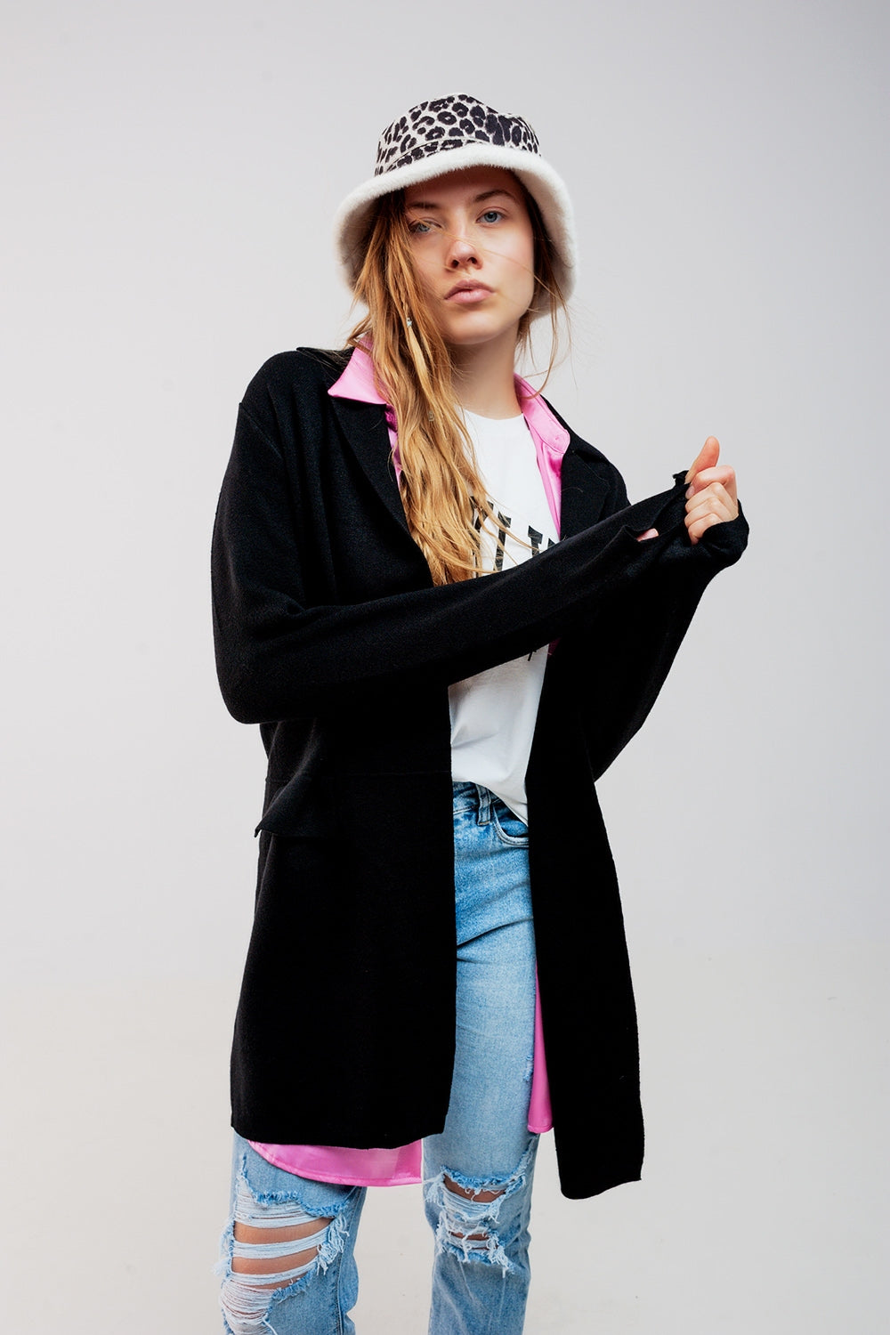 Oversized collar maxi cardigan in black | Just Cool Beans — sweaters | tops
