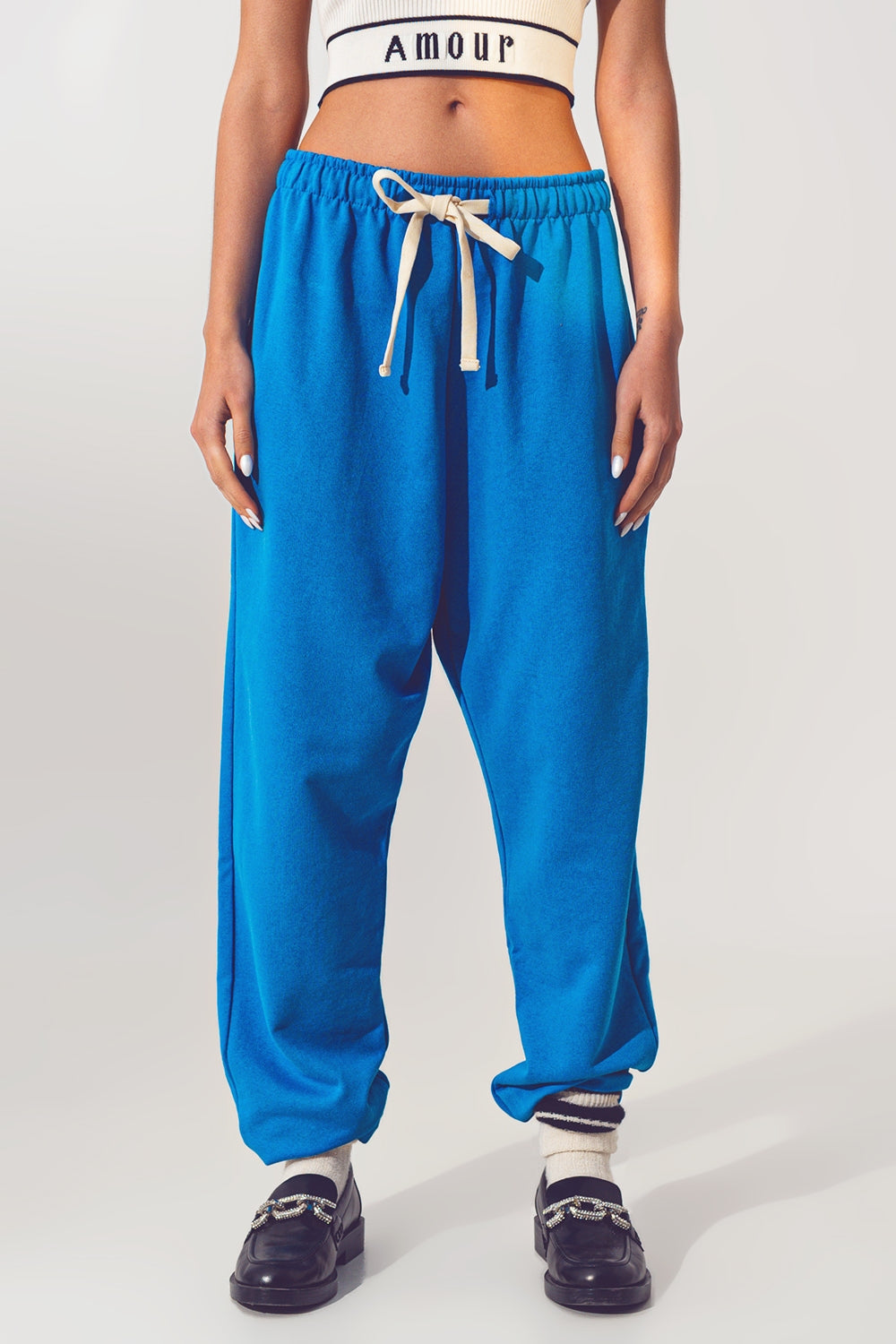 Oversized jogger with tie waist in blue | Just Cool Beans — pants | bottoms