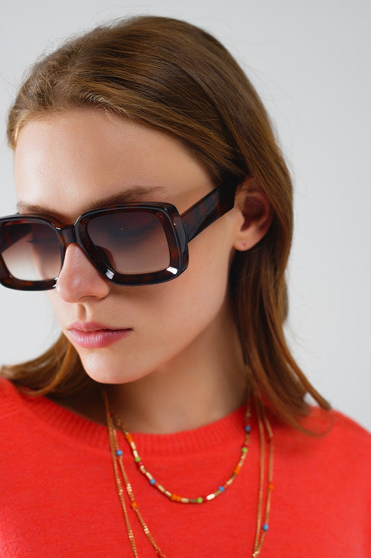 Oversized rectangular sunglasses with wide frame in brown | Just Cool Beans