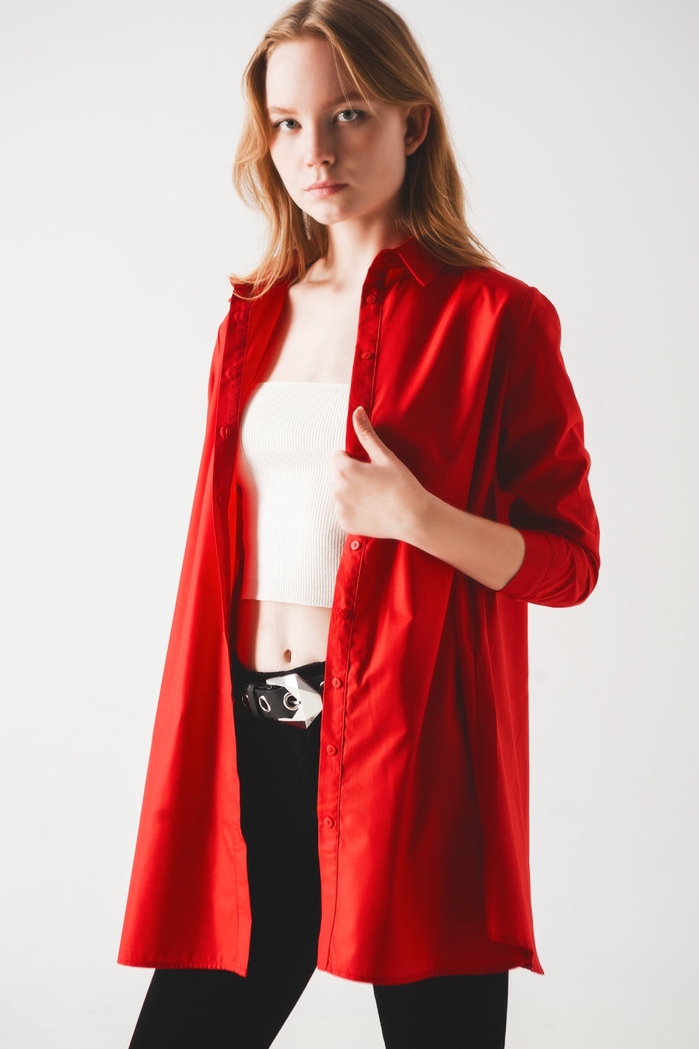 Oversized shirt in bold red | Just Cool Beans