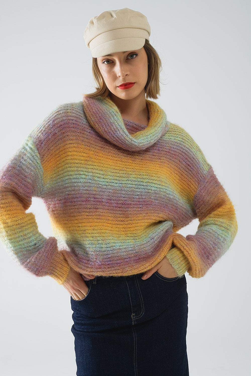 Oversized turtleneck comfy sweater in multicolor | Just Cool Beans — sweaters | tops