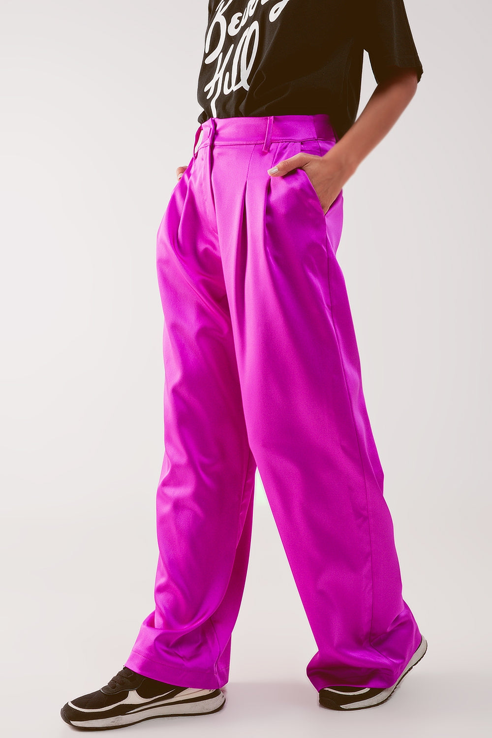 Palazzo pleated pants in fuchsia | Just Cool Beans — pants | bottoms