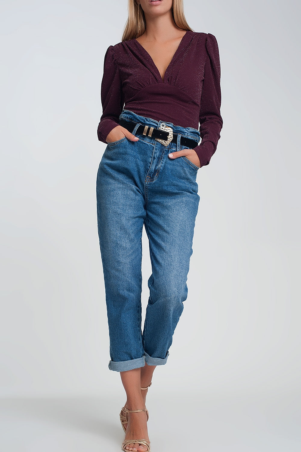 Paper bag waist mom jean in dark wash blue | Just Cool Beans — jeans | the denim shop
