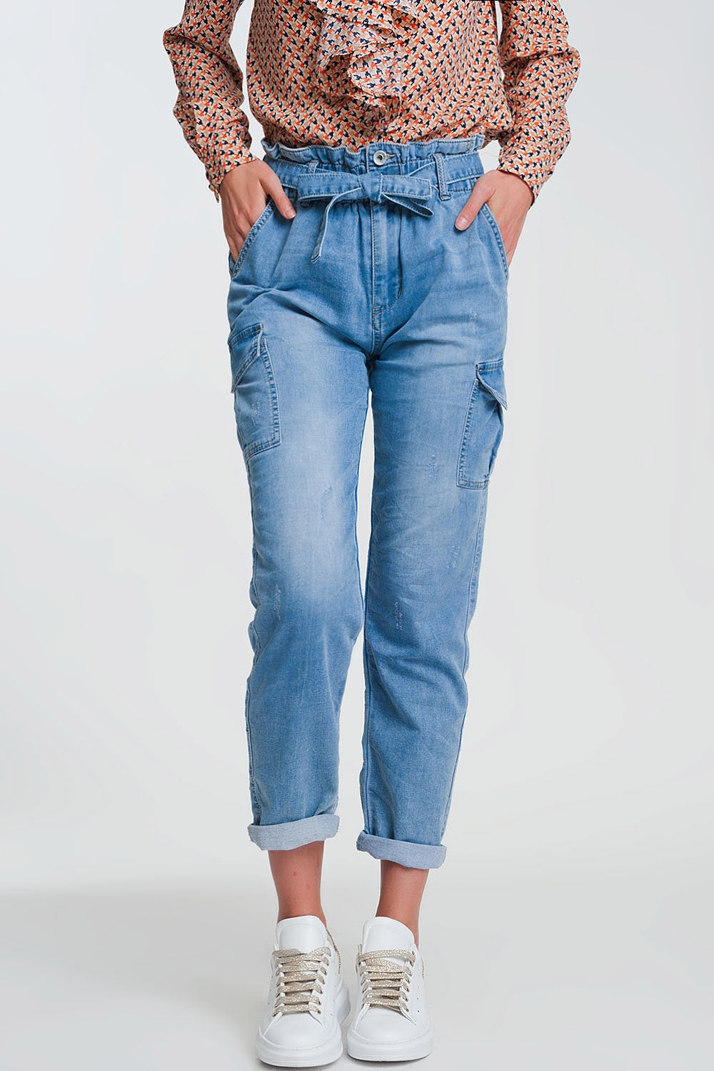 Paperbag tie waist jeans in light blue | Just Cool Beans — jeans | the denim shop