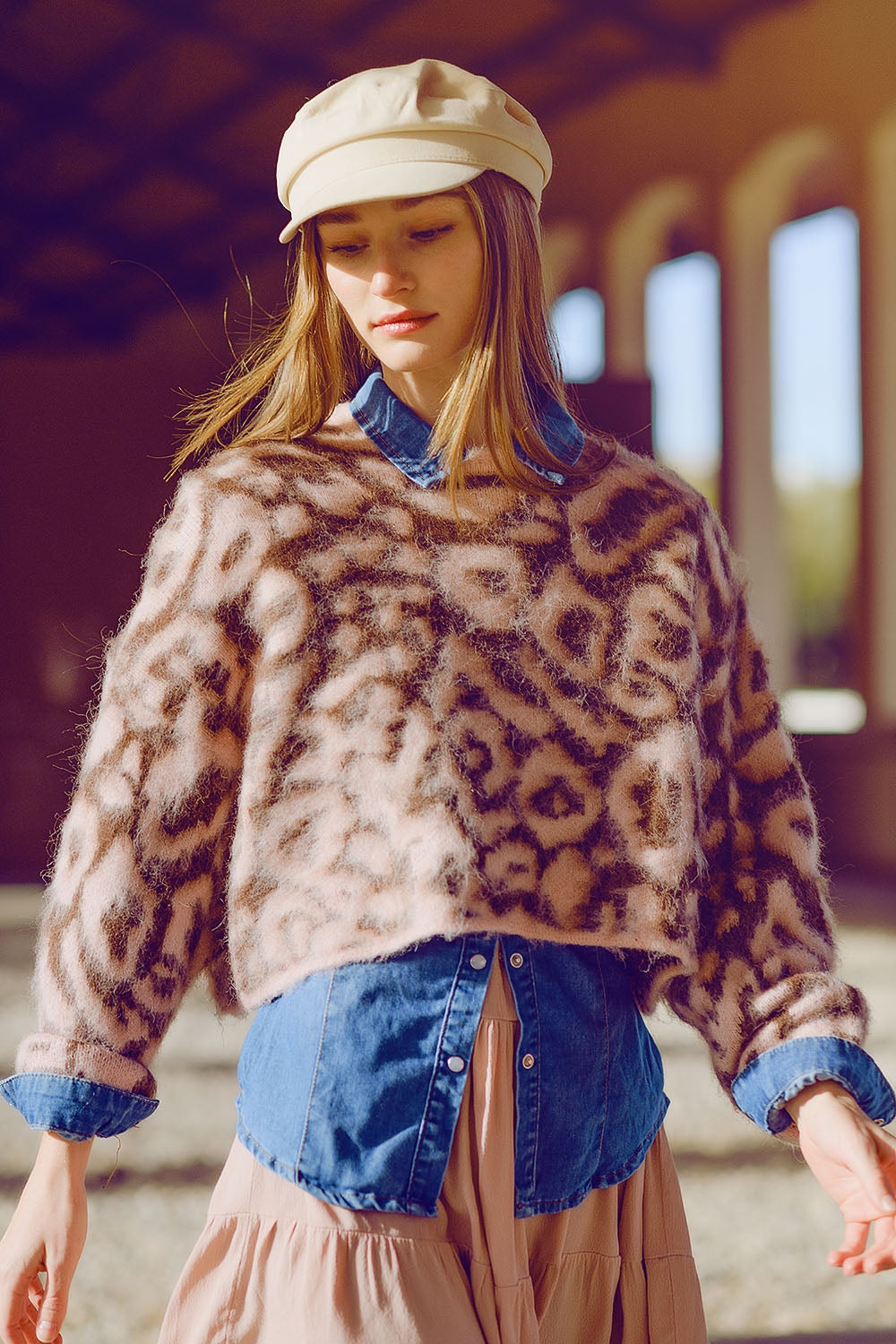 Pink leopard print sweater made of wool knitted | Just Cool Beans — sweaters | tops
