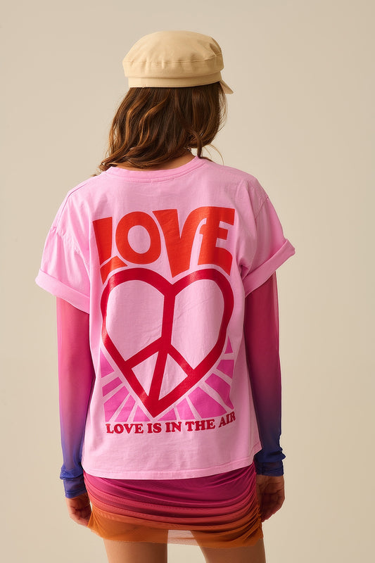 Pink T-Shirt with Love is Air and Heart with Peace Logo