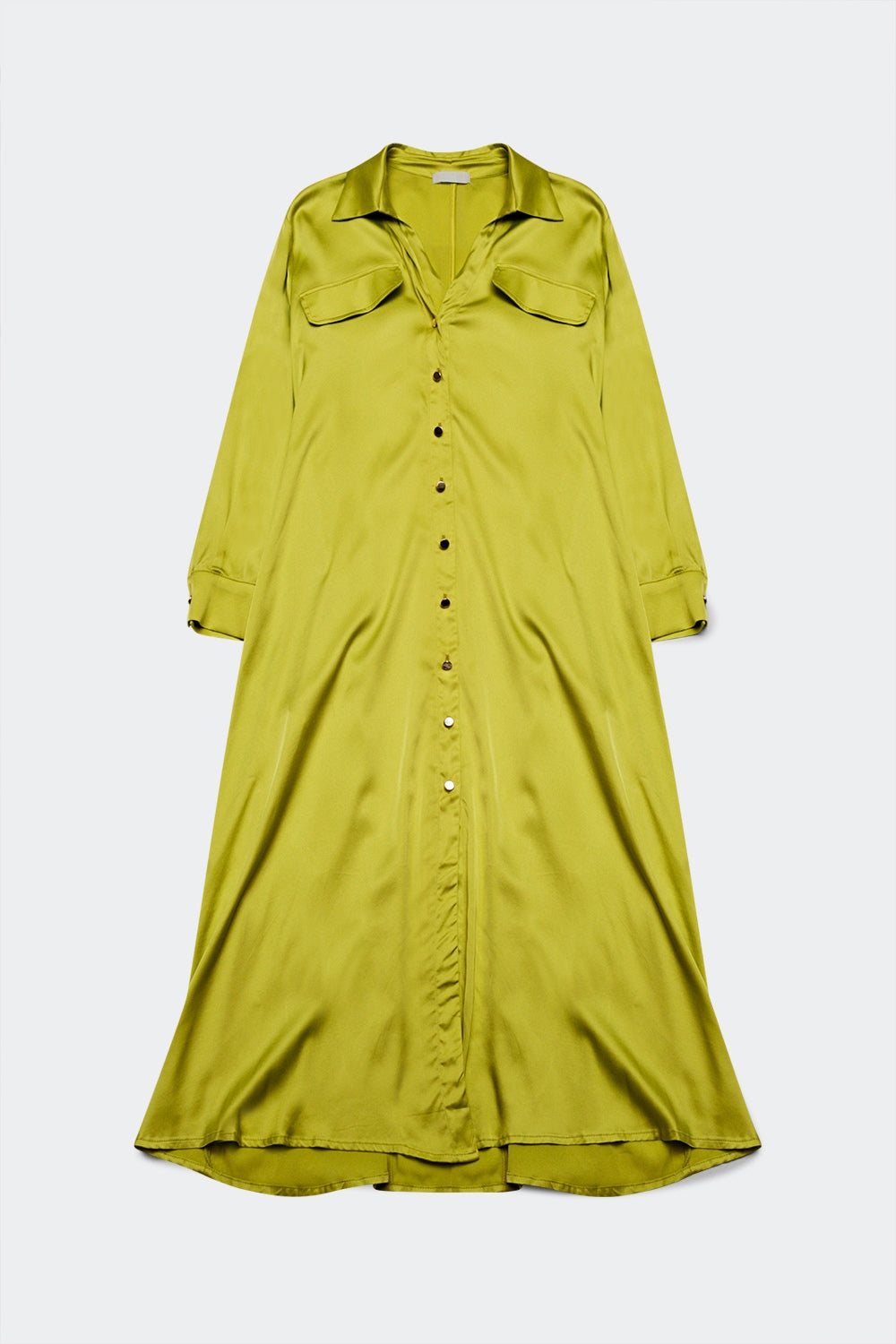 Pockets detail satin shirt dress in lime green | Just Cool Beans — dresses