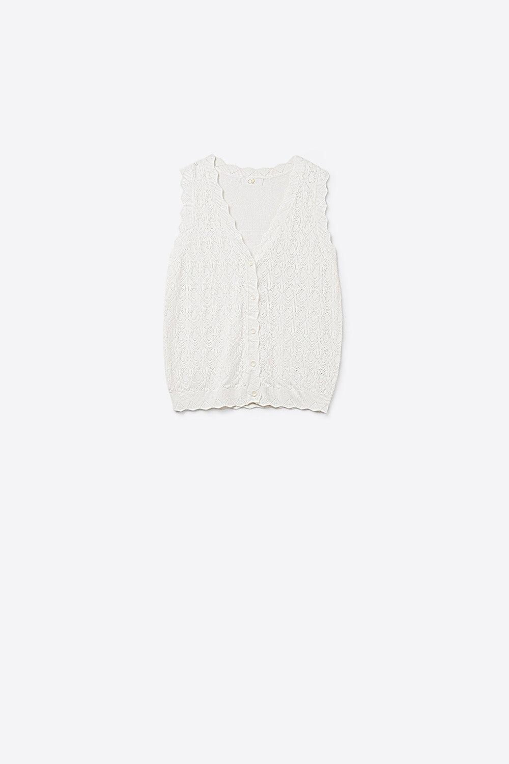 Pointelle knitted vest with scalloped edges in white | Just Cool Beans — sweaters | tops