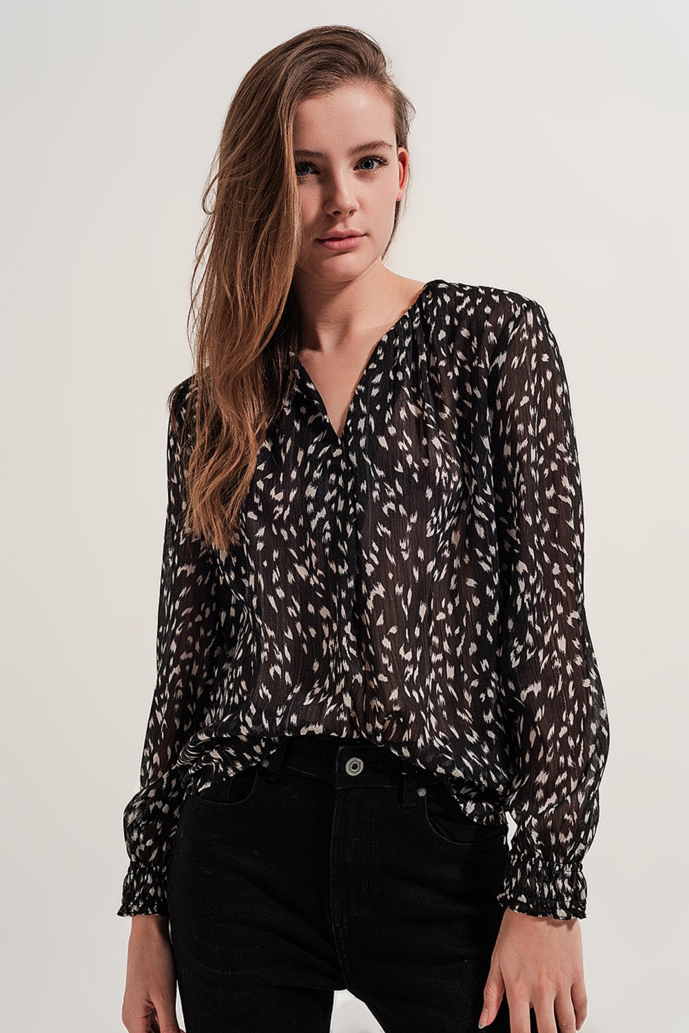 Printed sheer long sleeve blouse | Just Cool Beans — shirts | tops