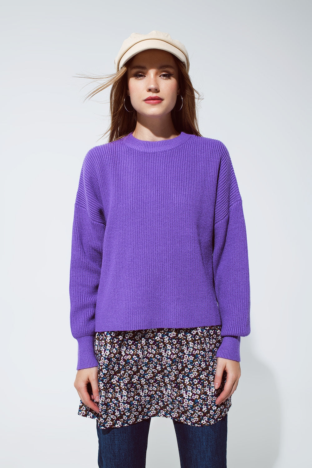 Purple chunky knitted relaxed jumper | Just Cool Beans — sweaters | tops