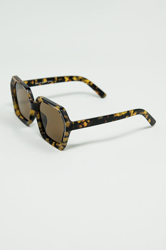 Rectangular sunglasses in brown abstract print translucent color | Just Cool Beans