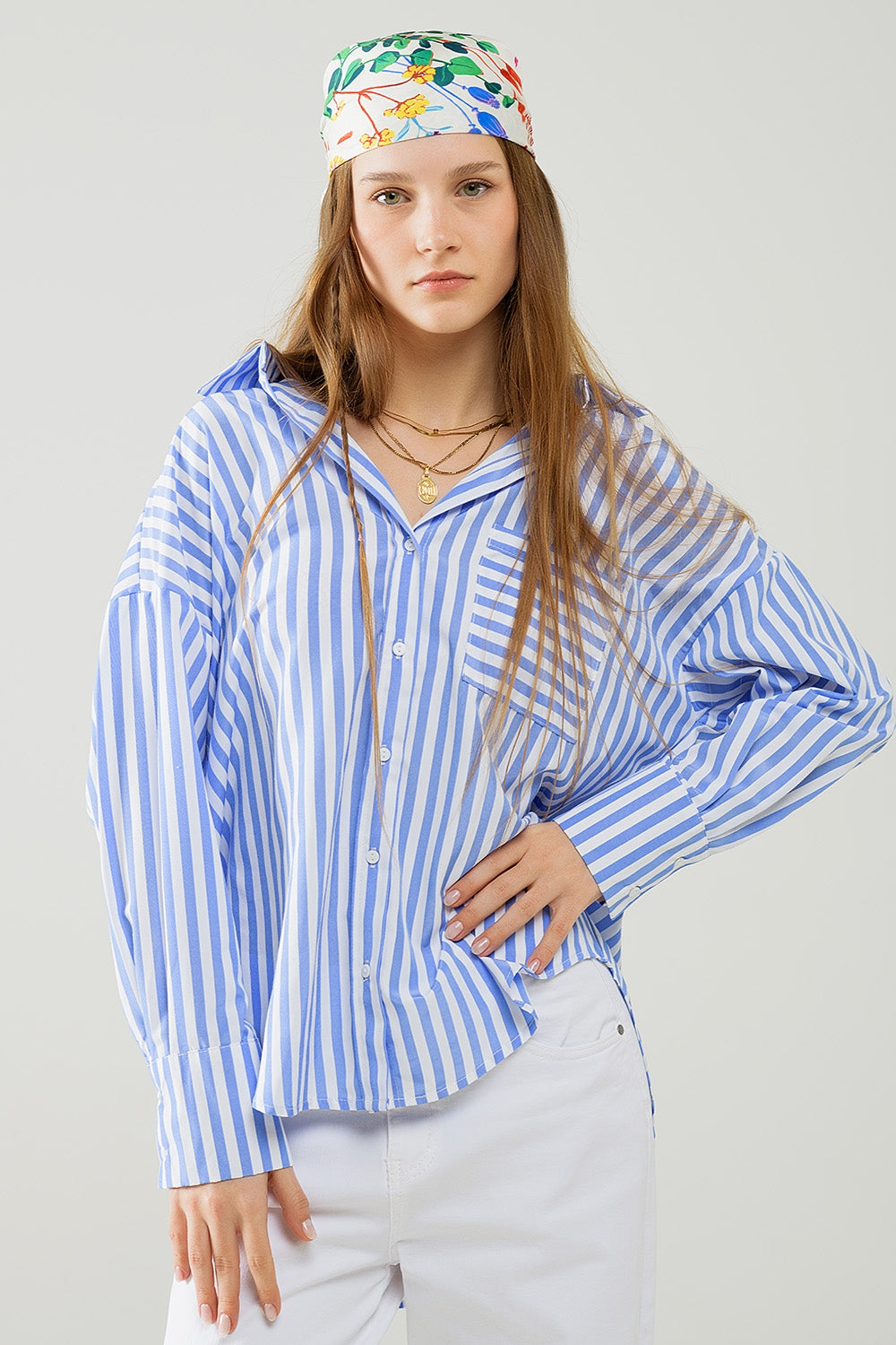 Relaxed light blue striped blouse | Just Cool Beans — shirts | tops