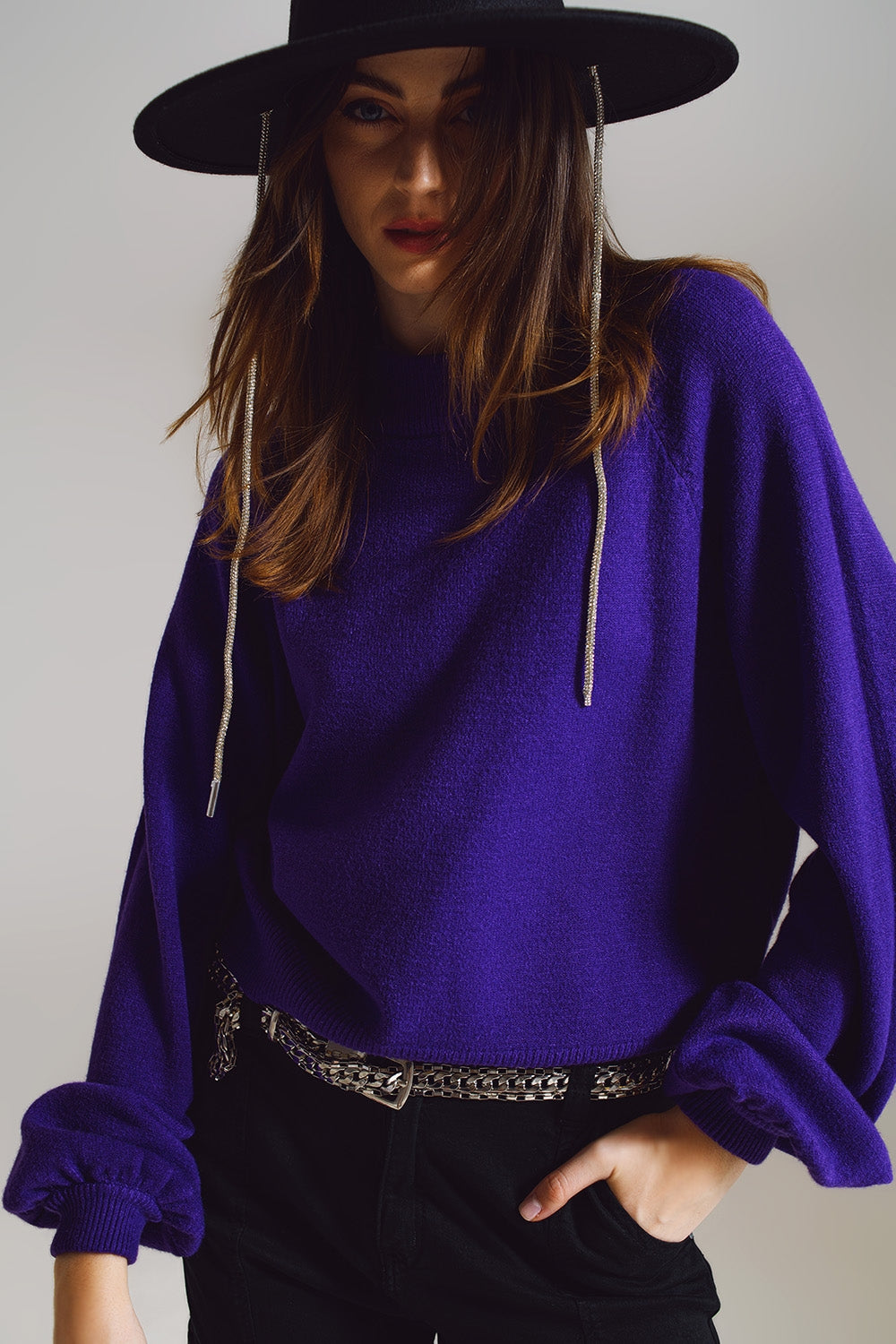Relaxed style purple jumper with balloon sleeves | Just Cool Beans — sweaters | tops