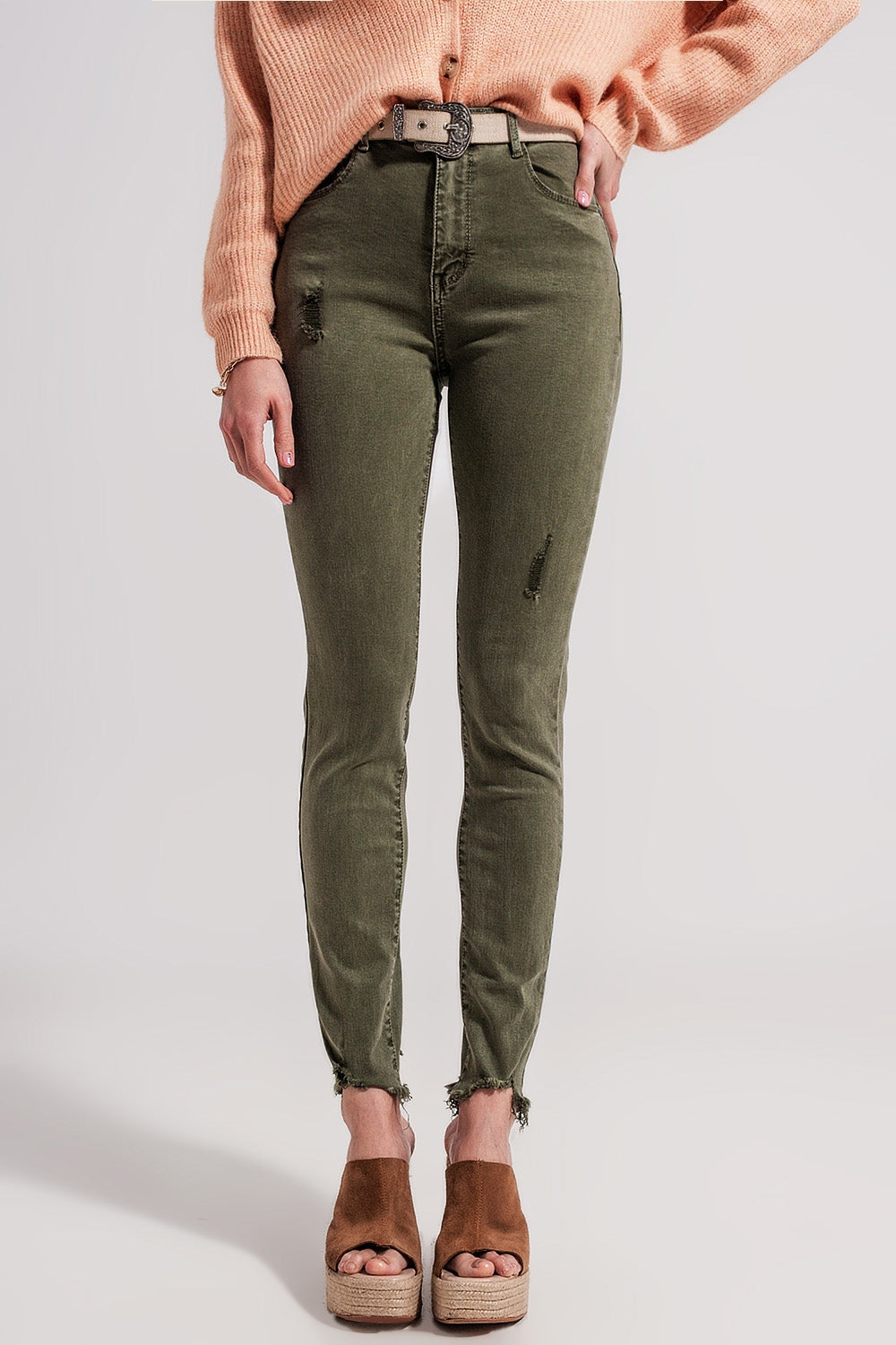 Ripped skinny jean in green | Just Cool Beans — jeans | the denim shop