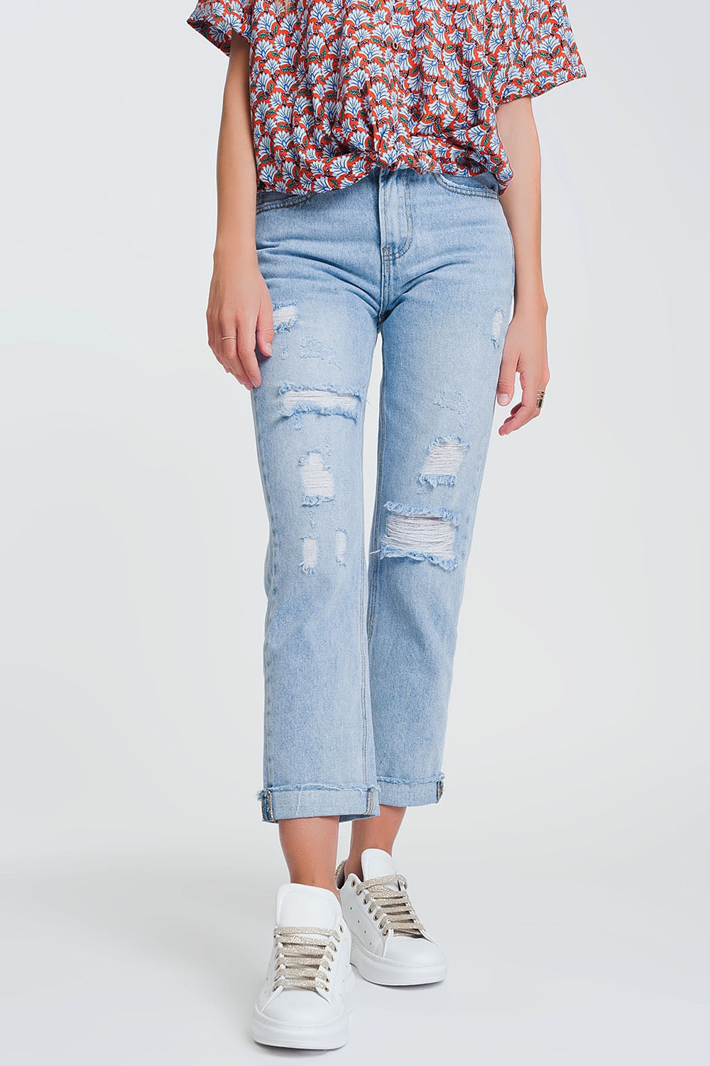 Ripped straight fit jeans in light denim | Just Cool Beans — jeans | the denim shop