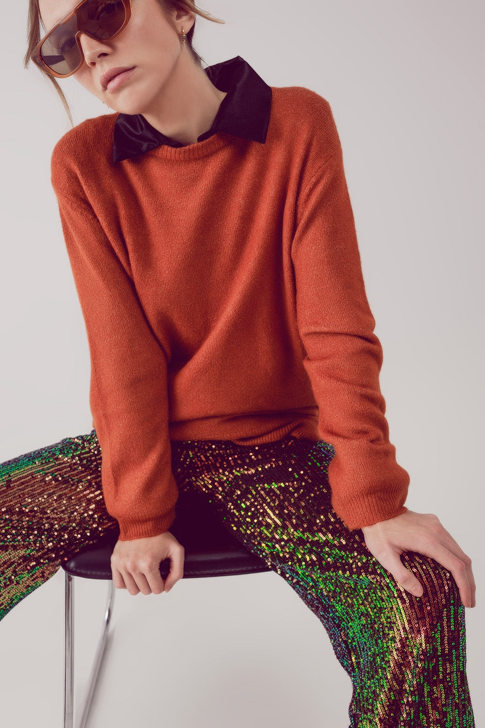 Round neck oversized jumper dress in orange | Just Cool Beans — sweaters | dresses