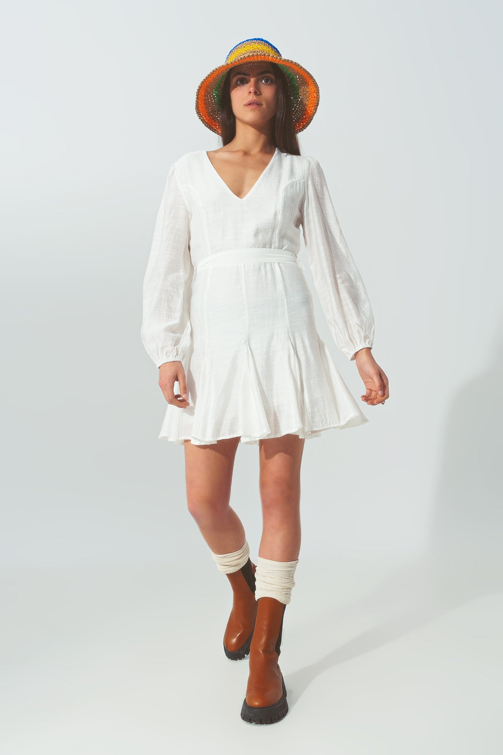 Ruffle v neck dress in white | Just Cool Beans — dresses
