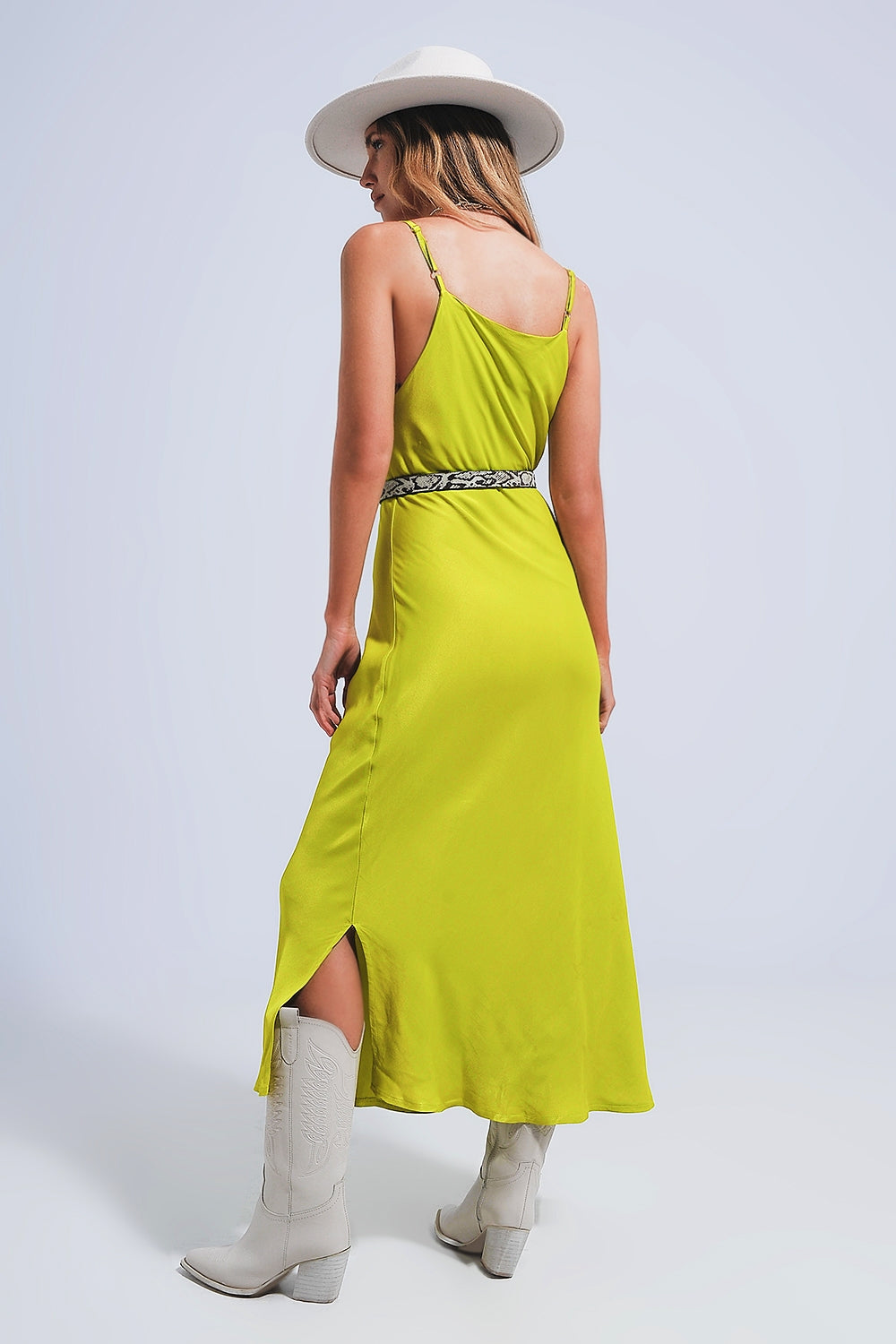 Satin cami strap midi slip dress in green | Just Cool Beans