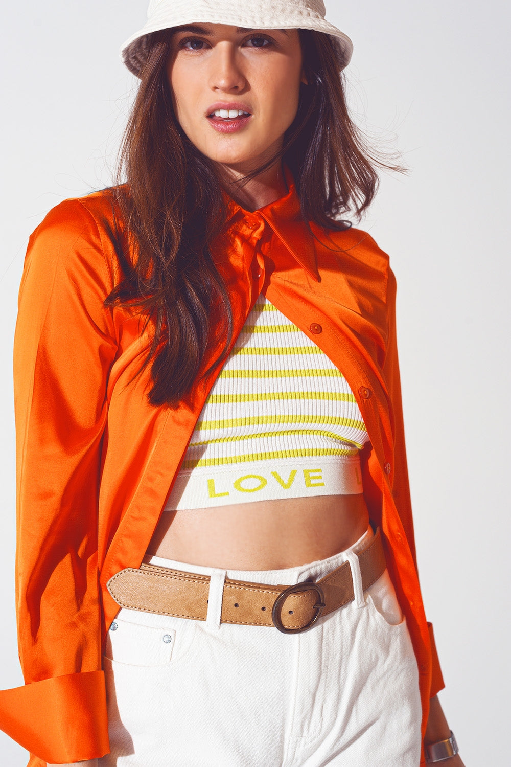 Satin shirt with split cuff in orange | Just Cool Beans
