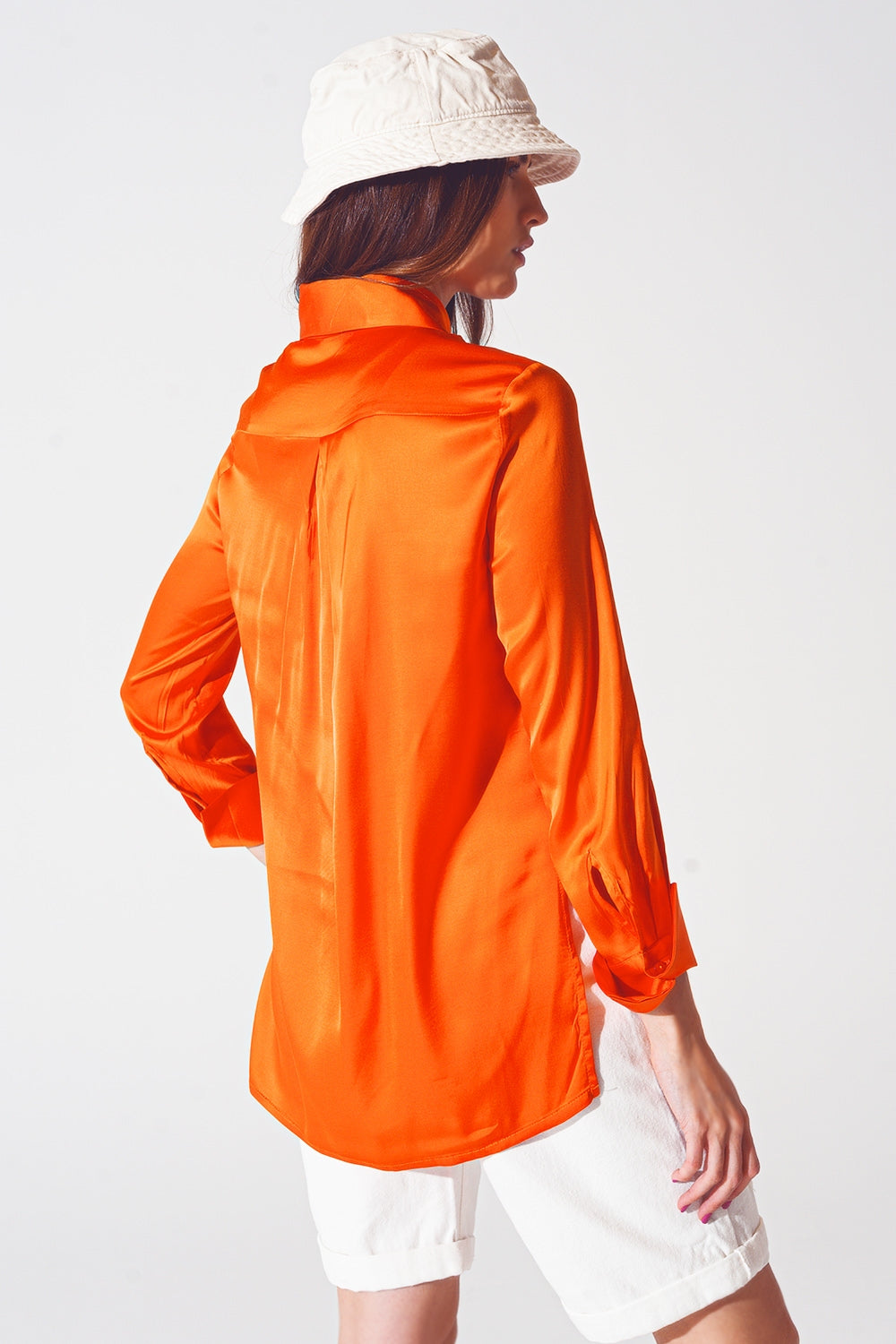 Satin shirt with split cuff in orange | Just Cool Beans
