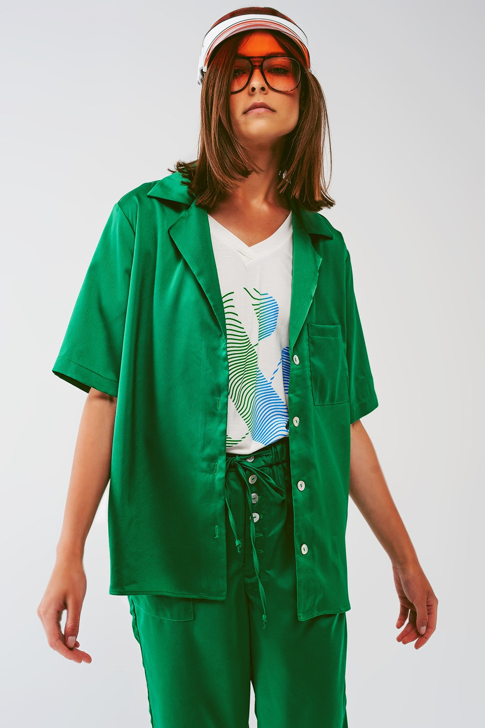 Satin short sleeve shirt in green | Just Cool Beans — shirts | bottoms