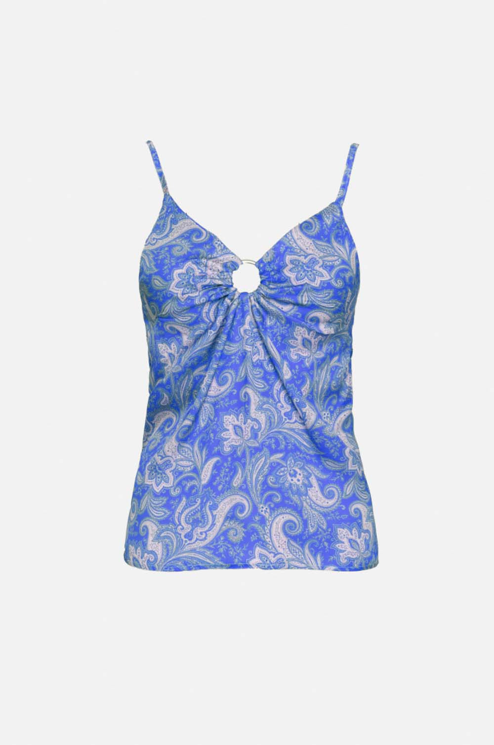 Satin top in paisley print print in blue | Just Cool Beans — tops