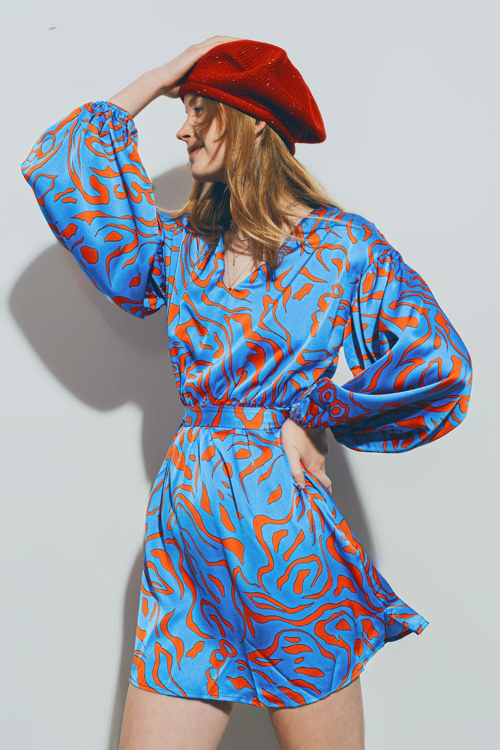 Satin v neck mini dress in blue | Just Cool Beans — dresses