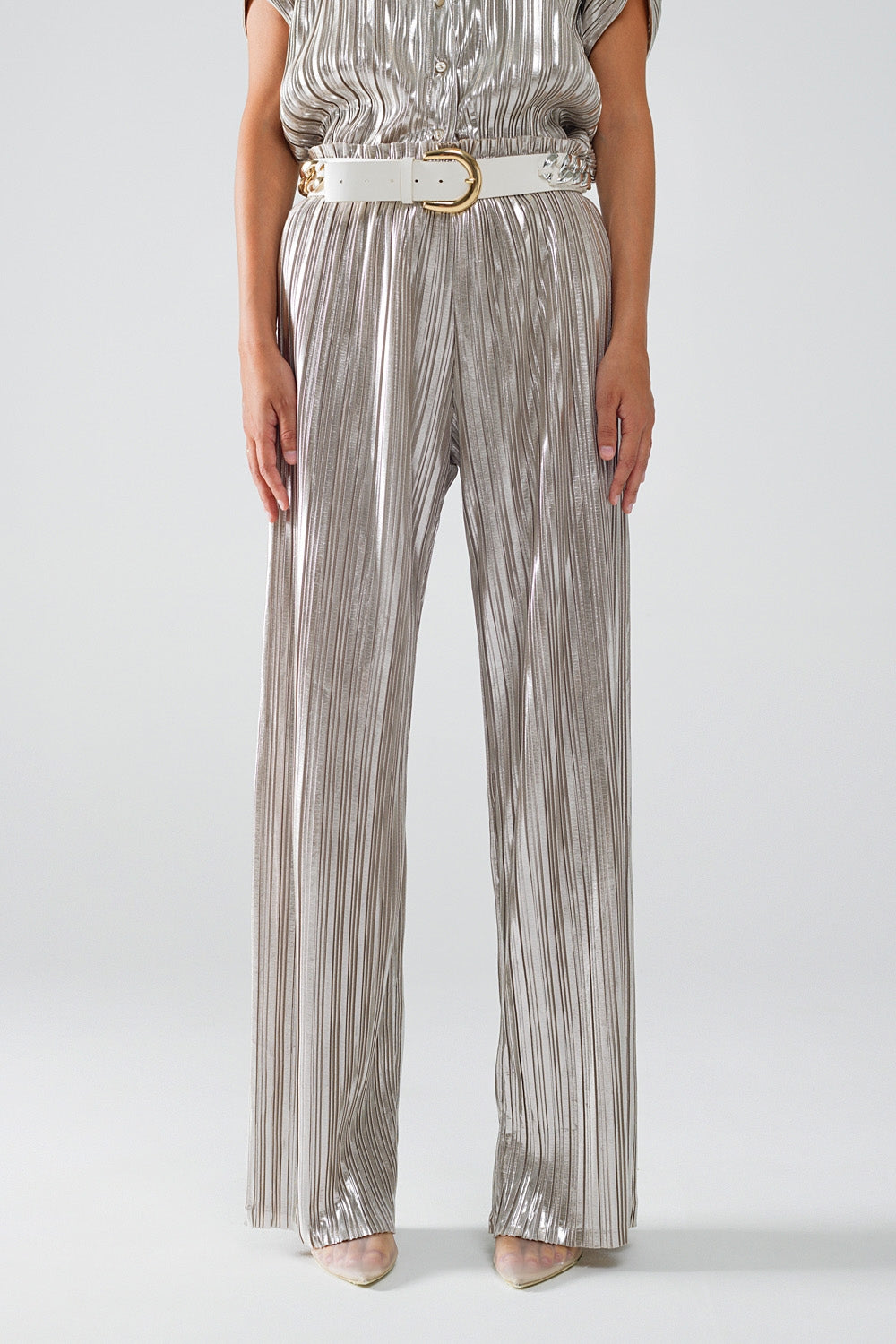 Silver pleated pants with elastic waistband | Just Cool Beans — pants | bottoms