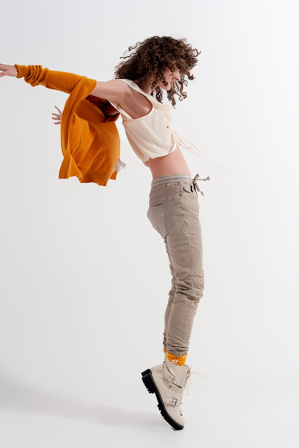 Skinny chinos with elastic waist beige | Just Cool Beans — jeans | the denim shop