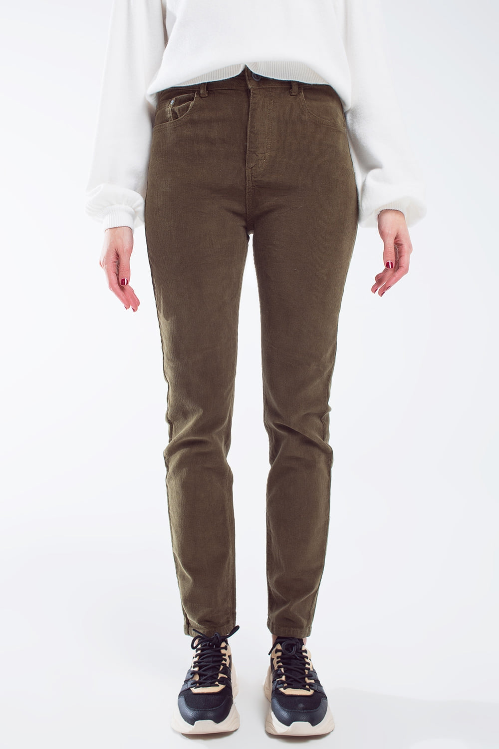 Skinny cord pants in olive green | Just Cool Beans — pants | bottoms