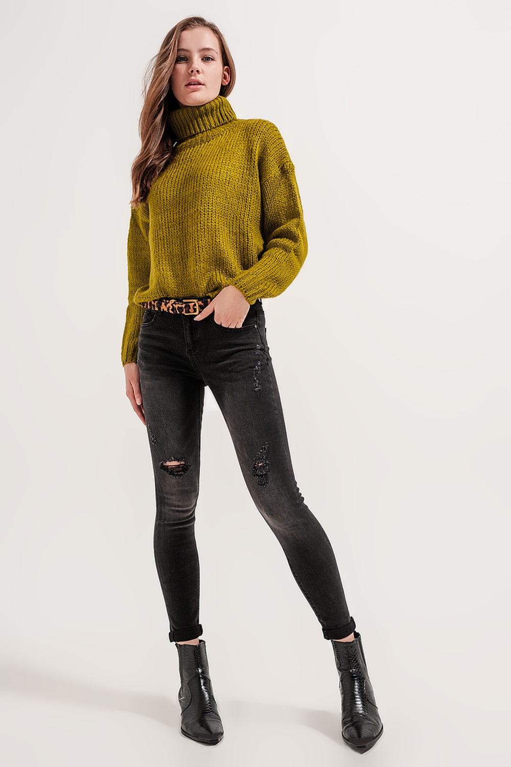 Skinny distressed jeans in grey denim | Just Cool Beans