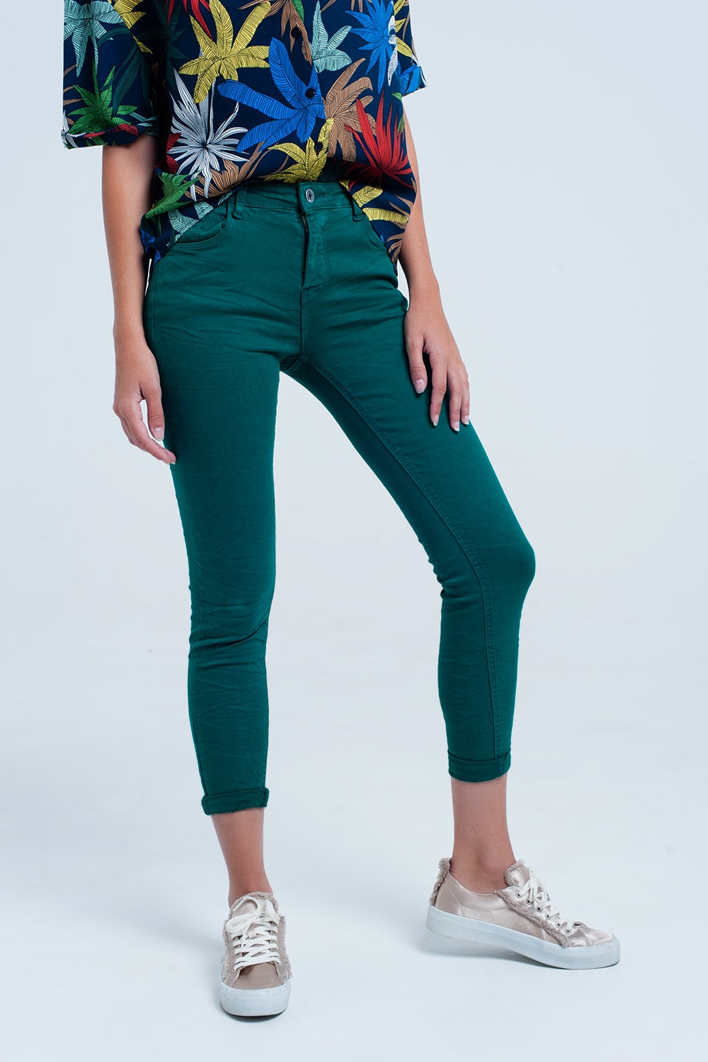 Skinny green elastic jeans | Just Cool Beans — jeans | the denim shop