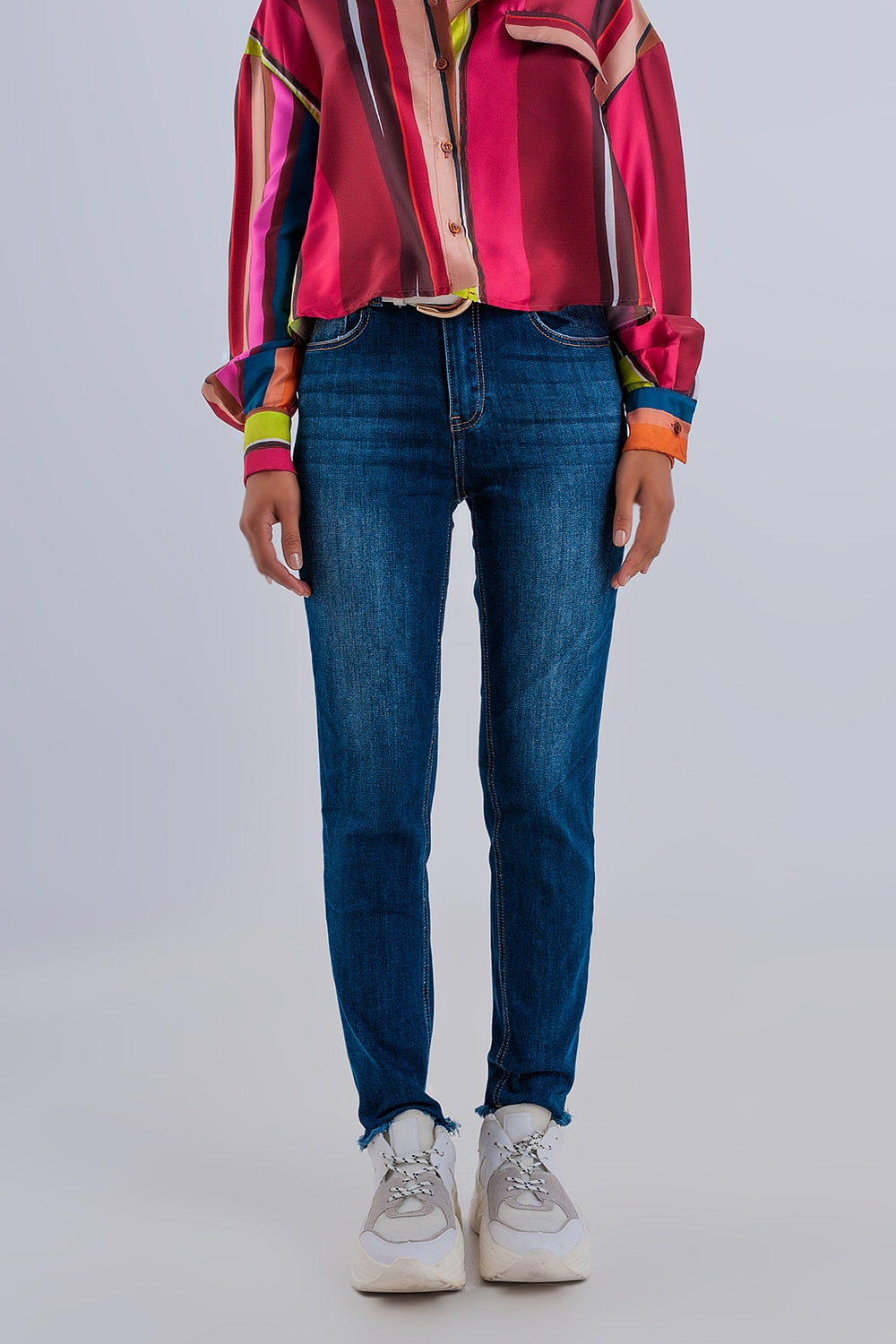 Skinny high waist raw hem jeans in dark blue | Just Cool Beans — jeans | the denim shop