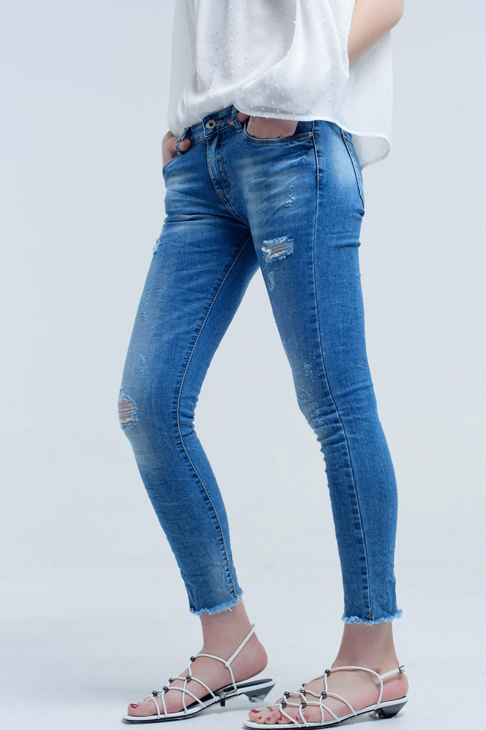 Skinny jeans in medium wash with rips | Just Cool Beans — jeans | the denim shop