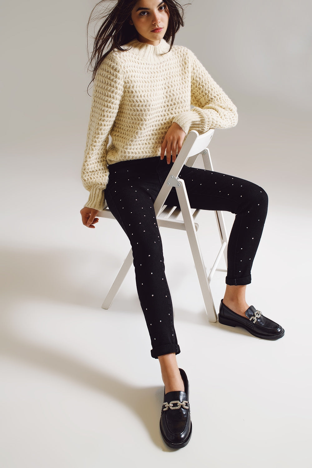 Skinny jeans with embellished strass all over in black | Just Cool Beans — jeans | the denim shop