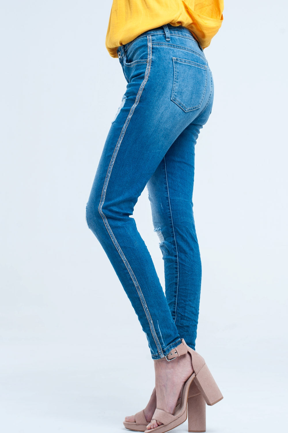 Skinny jeans with rips and glitter line | Just Cool Beans — jeans | the denim shop