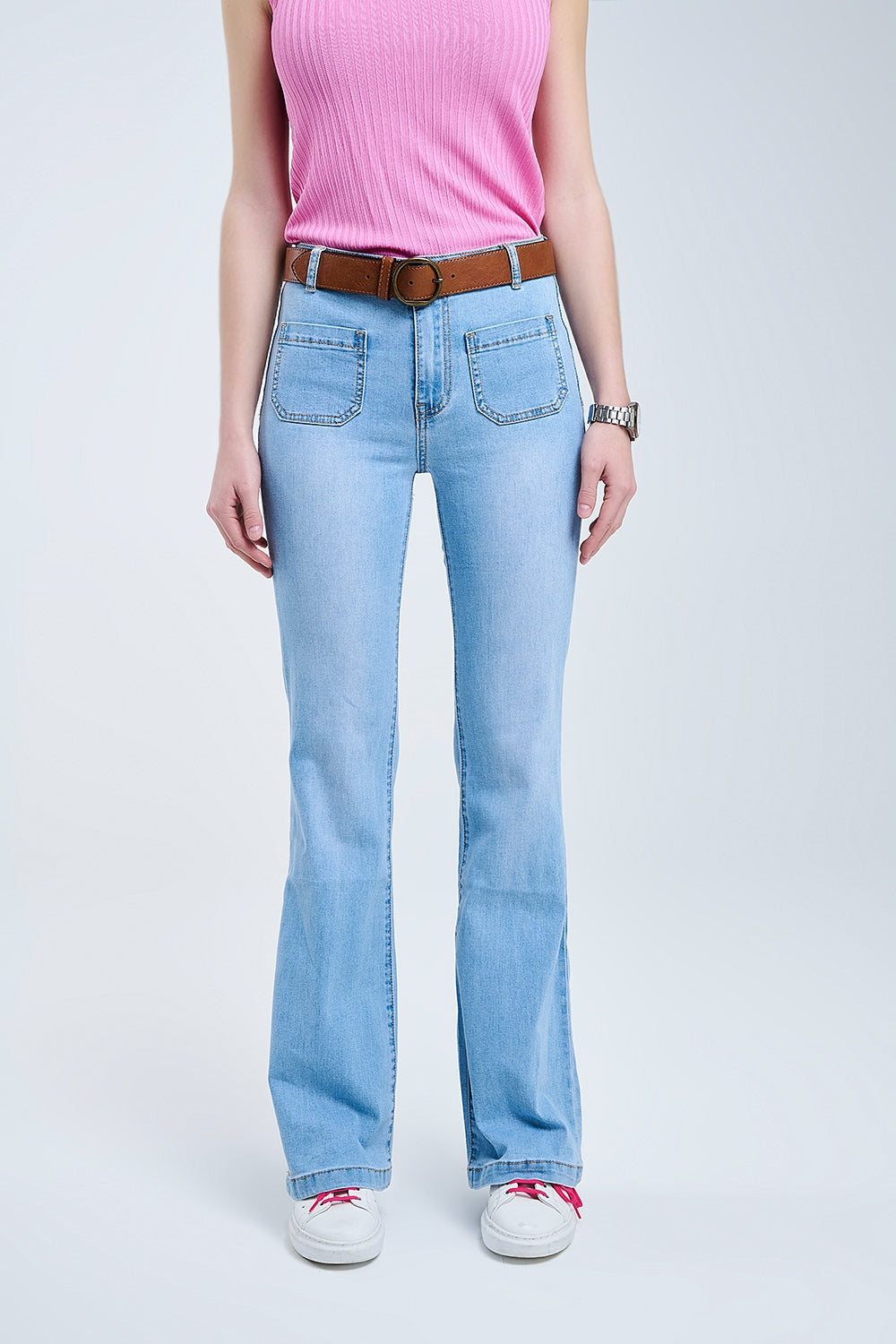 Skinny light wash flare jeans with front pockets | Just Cool Beans — jeans | the denim shop