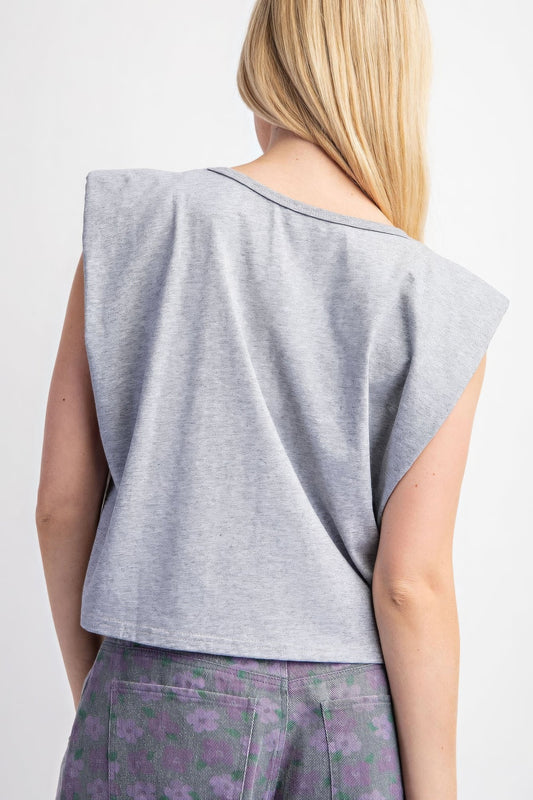 Sleeveless Crop Top With Shoulder Pads - Just Cool Beans