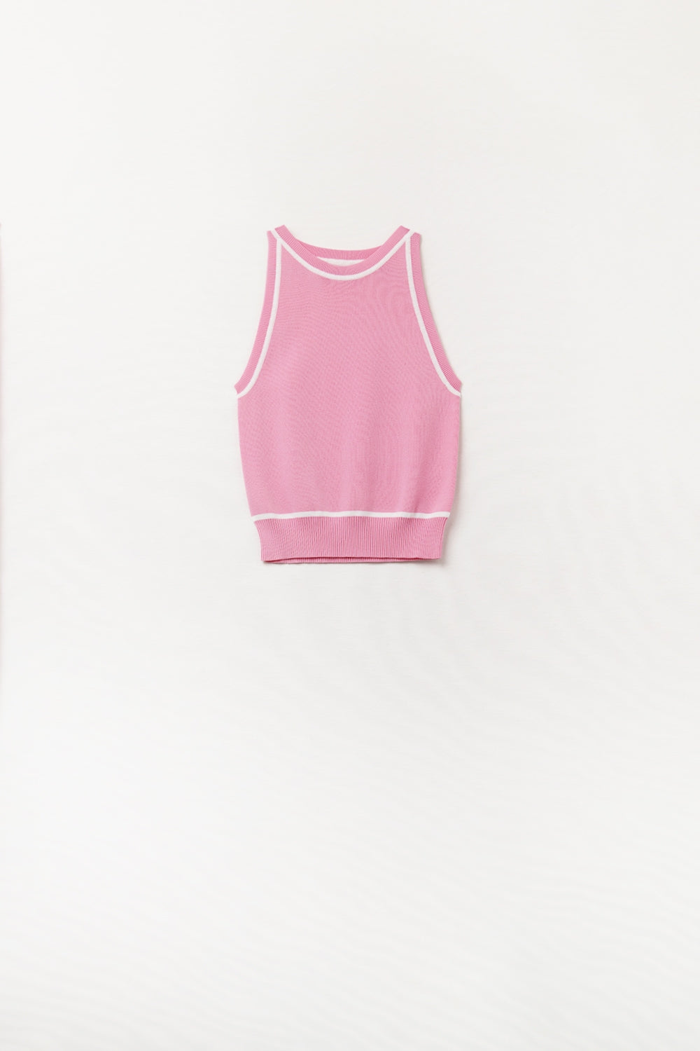 Sleeveless sweater in pink featuring detail white lines | Just Cool Beans — sweaters | tops