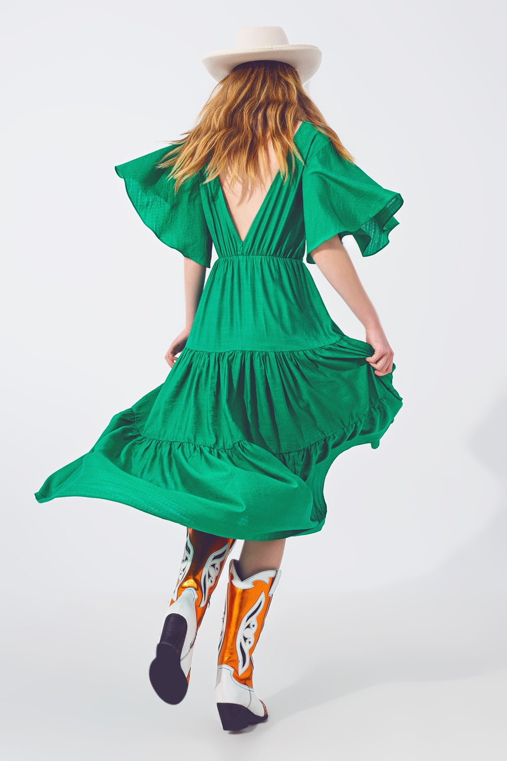 Smock v neck maxi dress in green | Just Cool Beans — dresses