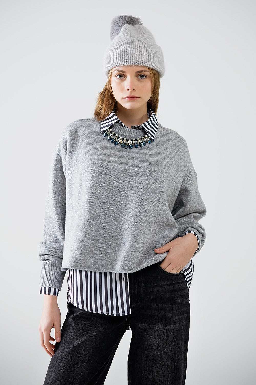 Soft knit grey jumper with balloon sleeves | Just Cool Beans — sweaters | tops
